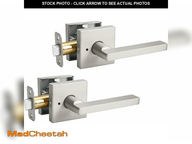 Lot 74-12322452 - 2 Pack Brushed Nickel Privacy Door Handles for Bed/Bathroom Interior Door Knob, Reversible Door Lock...
