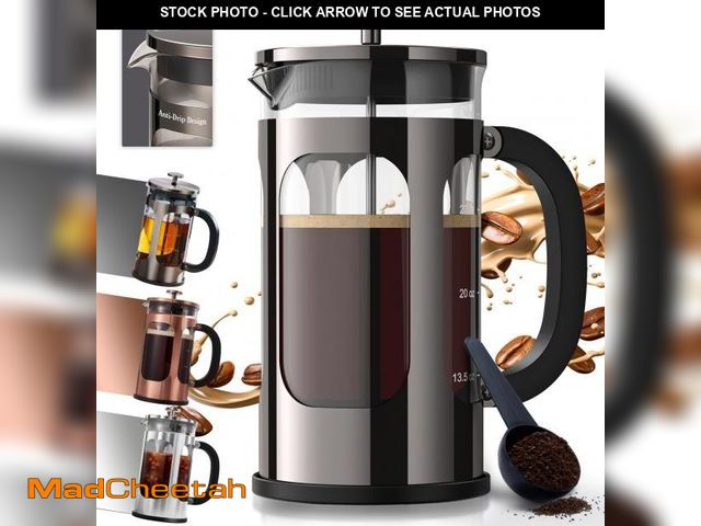 Lot 74-12047853 - BAYKA French Press Coffee Maker 34 Ounce 1 Liter, Borosilicate Glass Stainless Steel Brewer, Large P...