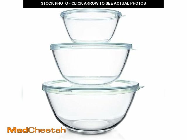 Lot 74-13993265 - Luvan Glass Mixing Bowls with Lids Set(4.5QT, 2.7QT, 1.1QT)-Large Glass Mixing Bowls, Clear Salad Bo...