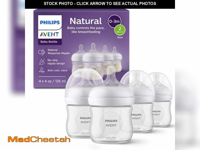 Lot 74-14051691 - Philips Avent Natural Baby Bottles with Natural Response Nipples (Slow Flow, Flow 2), 4oz, 4-Pack, S...