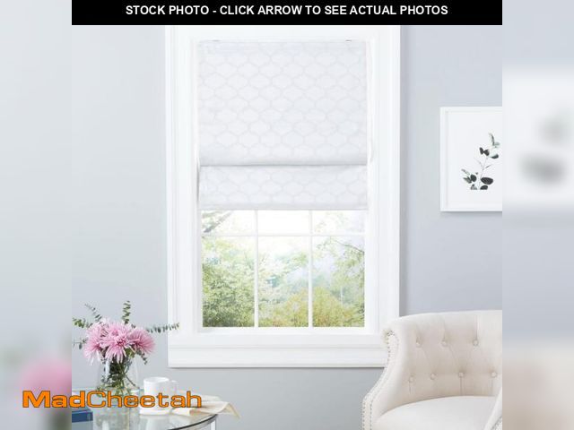 Lot 74-12396628 - EXCLUSIVE HOME Montague Trellis Total Blackout Roman Shade, 34"x64", White - UNUSED