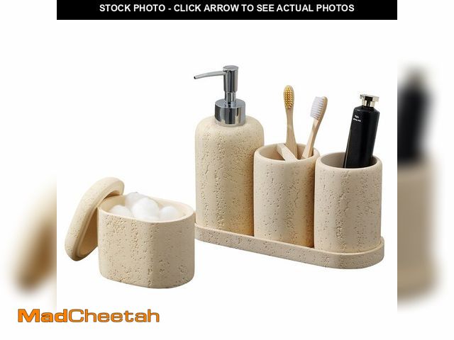 Lot 74-12433332 - Bathroom Accessories Set, 5PCS Modern Bathroom Accessory Set with Soap Dispenser, Mouthwash Cup &amp...