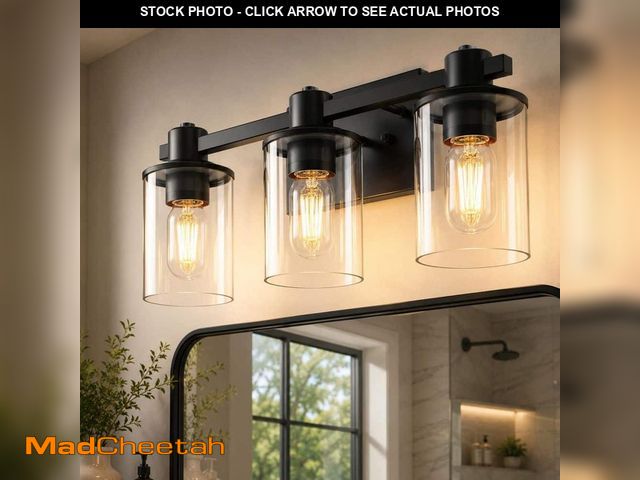Lot 74-14223695 - YANSUN 20 in. 3-Light Matte Black Bathroom Vanity Light, Modern Fixture with Clear Glass Shades Over...