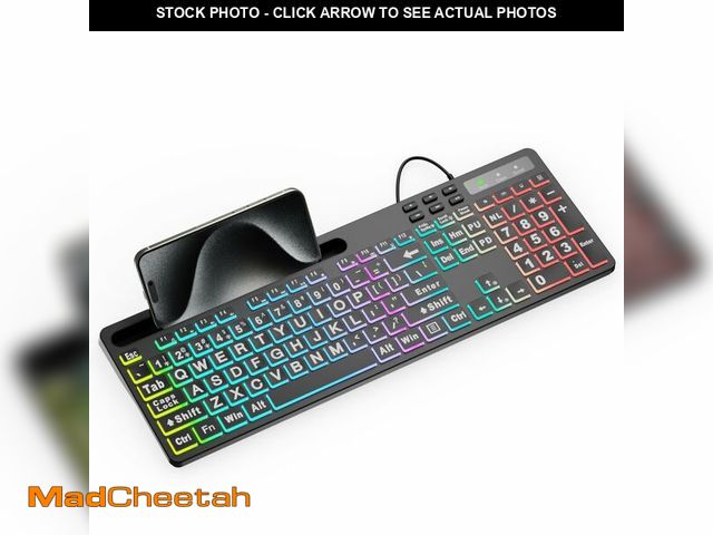 Lot 74-13571858 - MARVO Large Print Backlit Keyboard, WK712 Wired Computer Keyboards with 7 Colors &amp; 11 Modes Back...