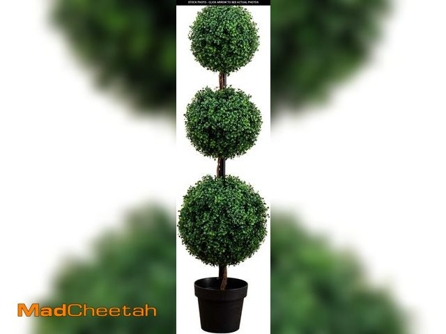 Lot 74-12098387 - Nearly Natural 4ft. Artificial Triple Ball Boxwood Topiary Tree (Indoor/Outdoor) - UNUSED