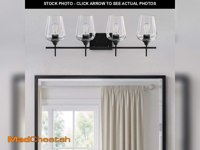 Lot 74-12901483 - (MISSING ONE SHADE) Merra 4-Light Matt Black Vanity Light Bathroom with Clear Glass Shades - UNUSED