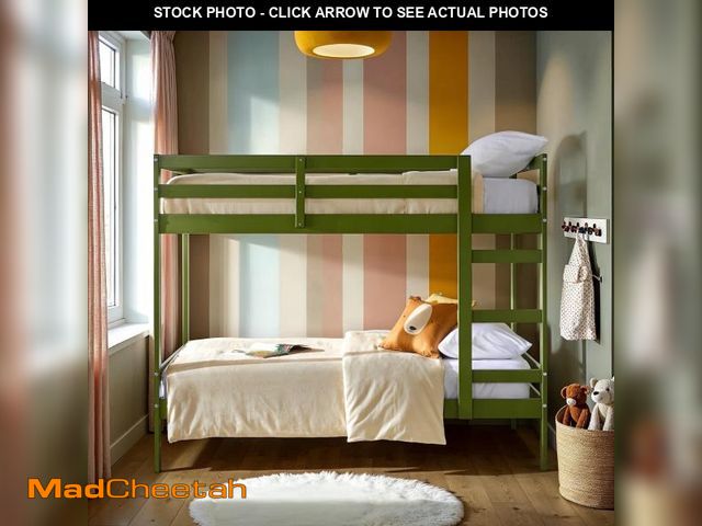 Lot 74-12488042 - (MISSING HARDWARE) Walker Edison Modern Solid Wood Twin Over Twin Bunk Bed, Olive Green - UNUSED