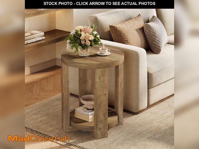 Lot 74-14312671 - BYBLIGHT Kerlin 19.7 in. Brown Round MDF Side Table with Shelf, End Table for Living Room, Bedroom -...