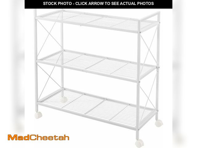 Lot 74-13041700 - SONGMICS 3-Tier Metal Storage Rack with Wheels, Mesh Shelving Unit with X Side Frames, 31.5-Inch Wid...