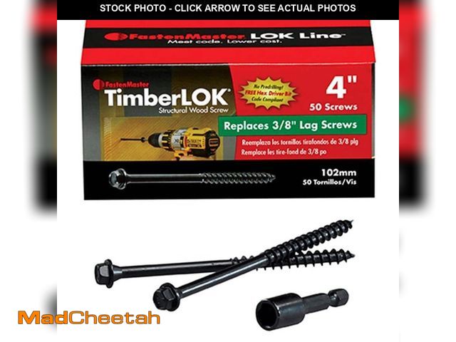 Lot 74-12854634 - FastenMaster TimberLOK Structural Wood Screws - 4 inch wood screws with hex head - Black (50 Pack) -...