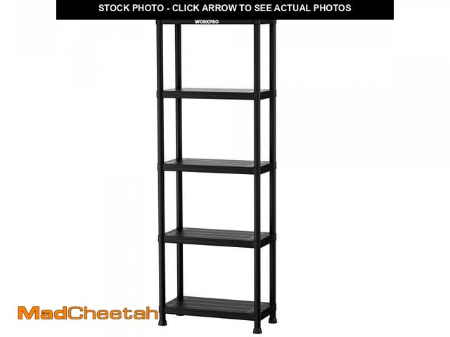 Lot 74-12482084 - WORKPRO 5-Tier Plastic Storage Shelf, Black Freestanding Utility Organizer for Garage, Laundry Room ...