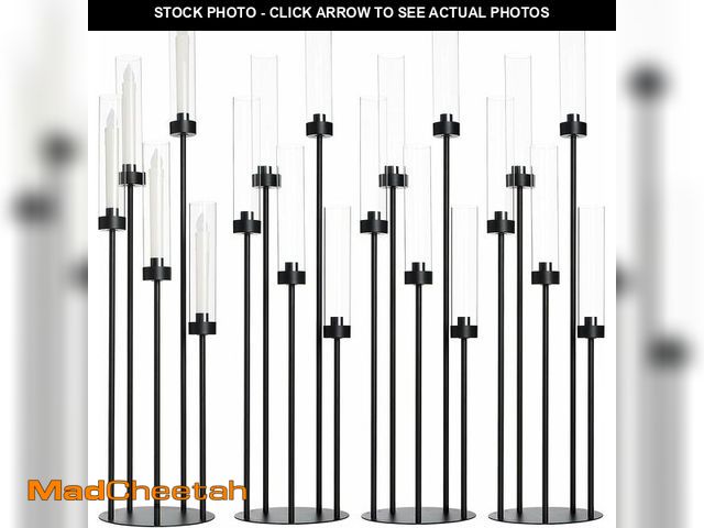 Lot 74-13582880 - 39.8''Matte Black Candle Holder with Acrylic Shades Tall 5 Arm Candelabra Black Table Centerpiece fo...