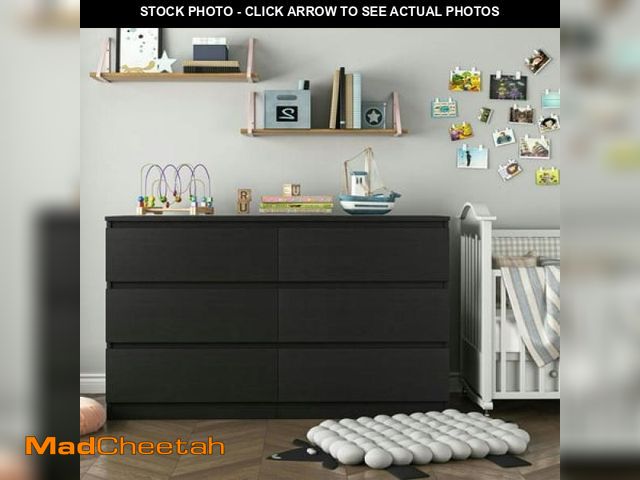 Lot 74-12294521 - (ONE DRAWER IS CHIPPED) Kadyn Black Chest of Drawer  6 Double Drawer Dresser for Bedroom  Modern Sto...