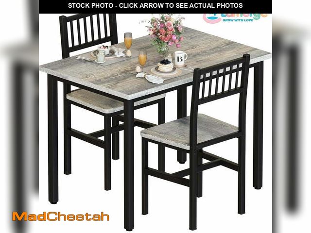 Lot 74-12764242 - Lamerge 3 Piece Dining Table Set, Rustic Kitchen Table and Chairs Set, Thickened Solid Wood Carbon P...
