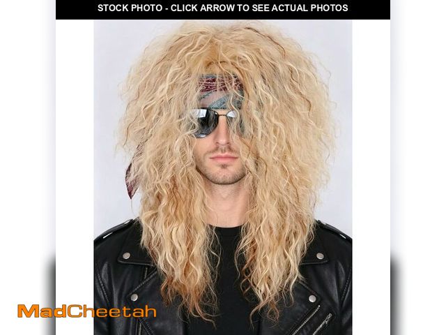 Lot 74-14273258 - Topcosplay Men Women Blonde 80s Wigs Long Curly Rocker Disco Halloween Costume Mullet Wig - USED