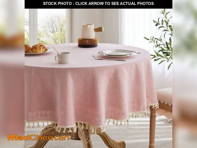 Lot 74-14274628 - YZJZEDS Linen Tablecloth with Tassels, Farmhouse Style Pink Tablecloth, Water Resistant Burlap Table...