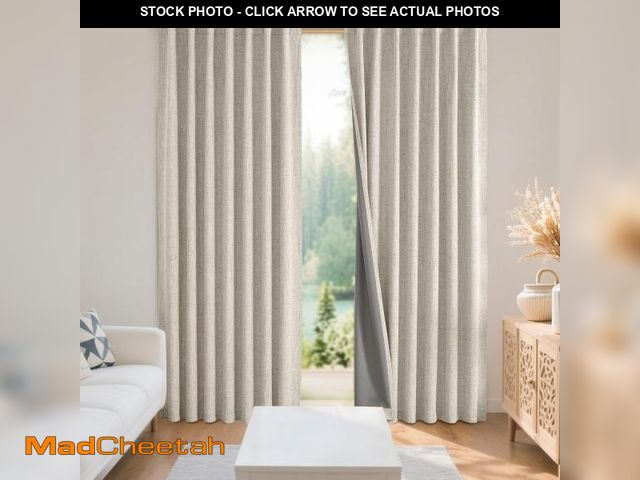Lot 74-12327906 - Joydeco 100% Blackout Curtains for Bedroom - Natural Linen Curtains 66" W x 84" L Long, Thermal Insu...