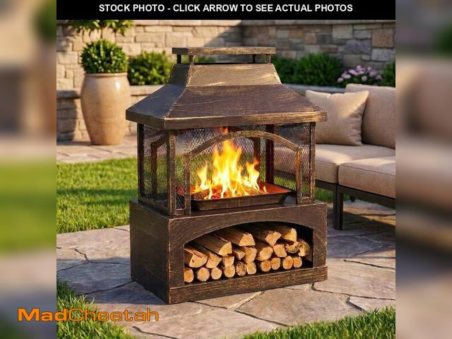 Lot 74-14311331 - Red Mountain Valley 37" Steel Outdoor Wood-Burning Fire Pit, with Mesh Screen and Log Poker for Pati...