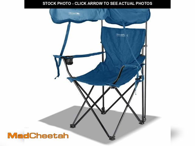 Lot 74-12670282 - Living+ Folding Beach Camping Chair with Canopy Shade â Portable, Lightweight, Steel Frame, Cup Ho...