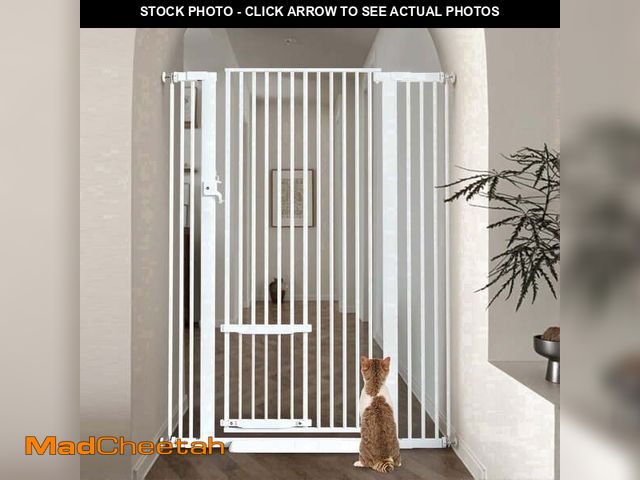 Lot 74-13781334 - Pet Gate,Domipet 55.1 inch Extra Tall Dog Gate,29.5''-40.6''Wide with Cat Door,Pet Gate for Doorway ...
