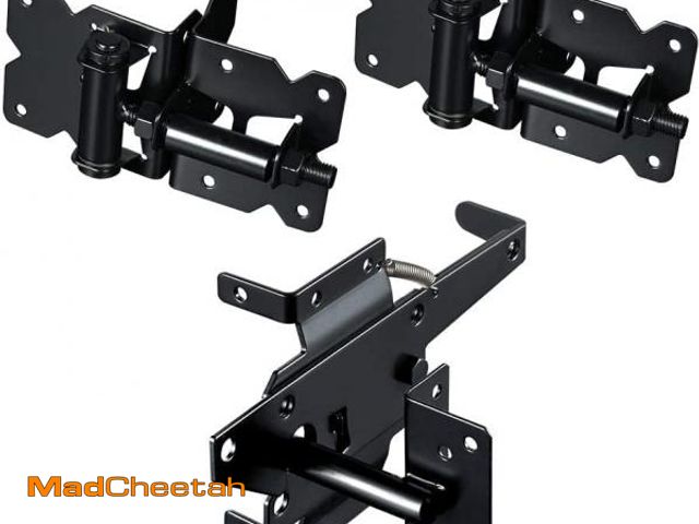 Lot 74-12331715 - skysen Carbon Steel Self Closing Vinyl Fence Single Gate Hinge and Latch Hardware Kit -2 Hinges and ...