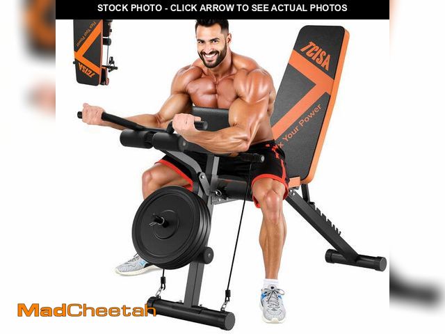 Lot 74-12667124 - (MISSING SOME HARDWARE) Weight Bench, TCISA Adjustable Weight Bench with Leg Extension and Preacher ...