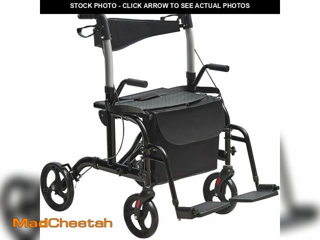 Lot 74-13382642 - VEVOR Rollator Walker, 2-in-1 Rolling Walker Wheelchair Combo, 300LBS Capacity Folding Transport Cha...