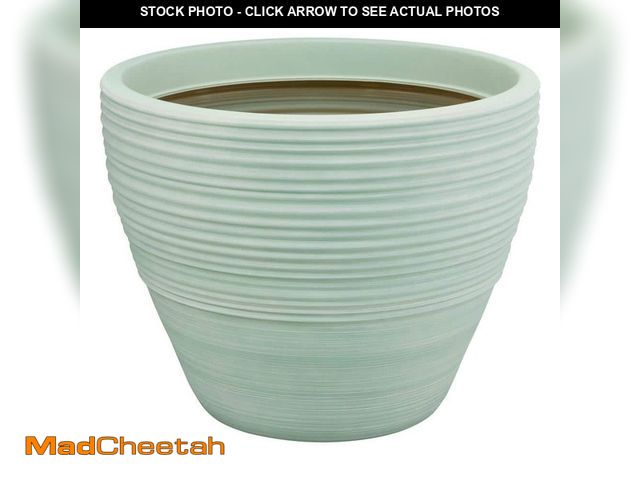 Lot 74-12731674 - Vigoro 19 in. Ashton Sage High-Density Resin Planter (19 in. D x 15 in. H) - UNUSED