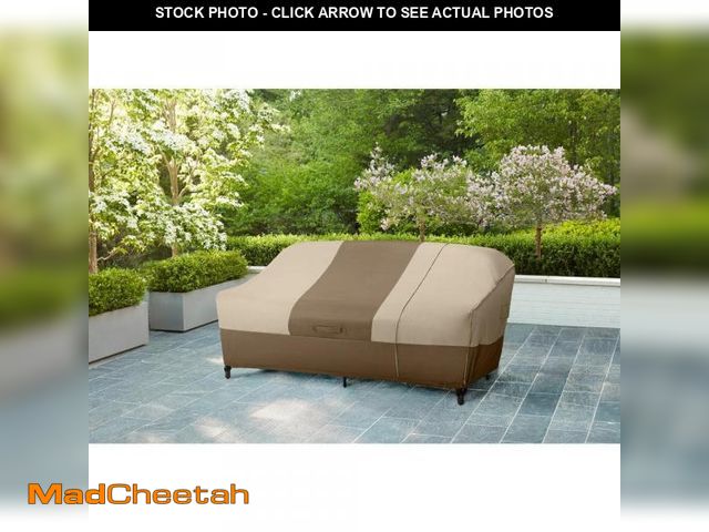 Lot 74-12492793 - Hampton Bay 38 in. L x 77.3 in. W x 31 in. H Beige Patio Furniture Loveseat and Sofa (2-In-1) Cover ...