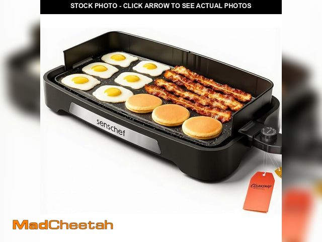 Lot 74-13698346 - SENSCHEF Cleansnap Everyday Electric Griddle, 20" Nonstick Grill with Foldable Anti-Mess Shield, 170...
