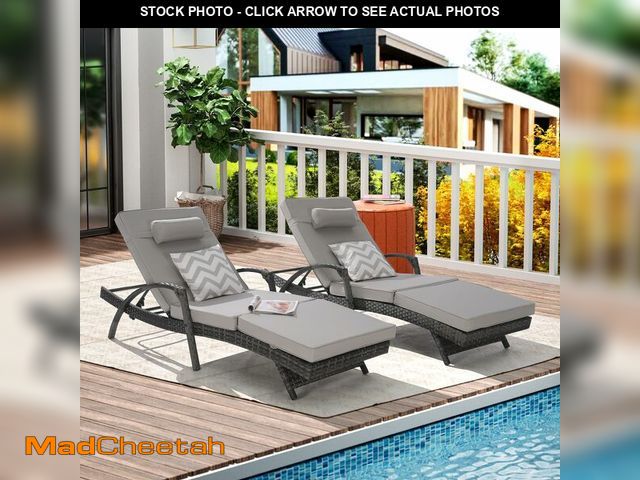 Lot 74-12567279 - Htftmy Outdoor Wicker Long Reclining Chair Set of 2 with Cushions, Rattan Reclining Lounge Chair Law...