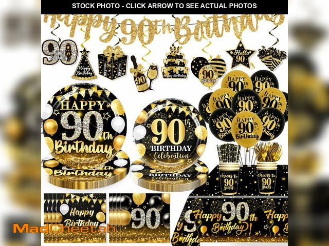 Lot 74-12968147 - 175pcs 90th Birthday Decorations Tableware Set for Men Women, Ninety Birthday Decorations with 90th ...