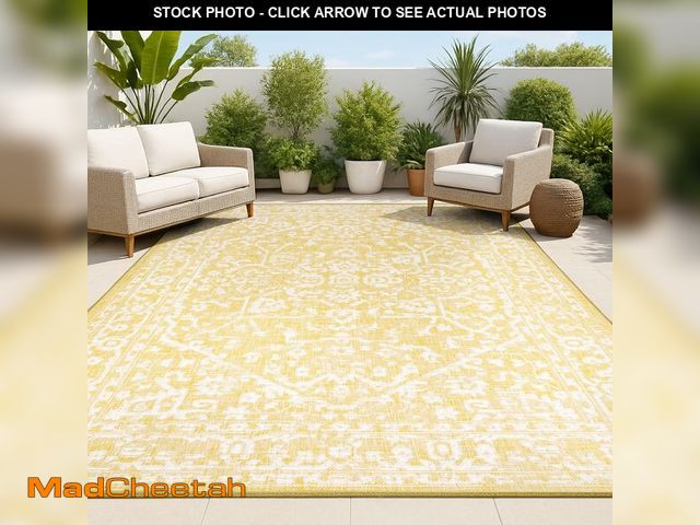 Lot 74-14305673 - JONATHAN Y Boho Medallion Indoor Outdoor Area Rug 55X36.5 Yellow/Cream, Malta Textured Weave for Bac...