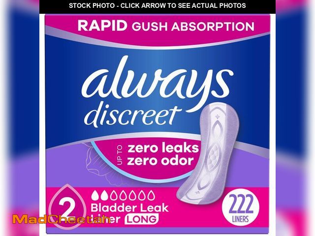 Lot 74-12969175 - Always Discreet Incontinence Panty Liners for Bladder Leaks, Size 2, Very Light Absorbency, Long Len...