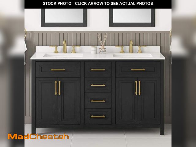 Lot 74-12470633 - Beaufort 60 in. Double Sink Black Bath Vanity with White Engineered Stone Top (Assembled) - UNUSED