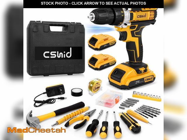 Lot 74-13658834 - Cshidworld Cordless Drill Tool Kit Set, 21V Power Drill Tool Box with 2x 3000mAh Battery Electric Dr...
