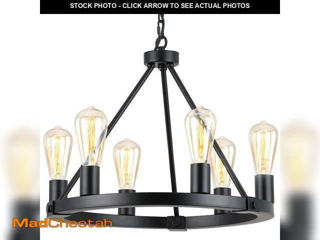 Lot 74-14294046 - 9MMML Black Wagon Wheel Chandelier, 6-Light Industrial Pendant Light, 20'' Farmhouse Ceiling Hanging...