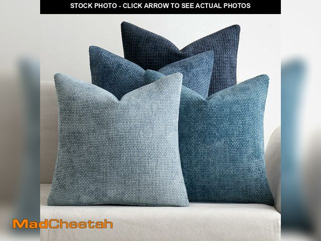 Lot 74-14211379 - MIULEE Pack of 4 Couch Throw Pillow Covers 18x18 Inch Neutral Blue Soft Decorative Chenille Pillow C...