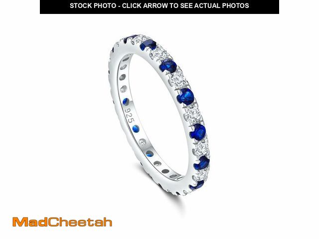 Lot 74-13767166 - AGRULE Blue Stone Wedding Band Sterling Silver 2.4mm Full Eternity Band Anniversary Rings for Women ...