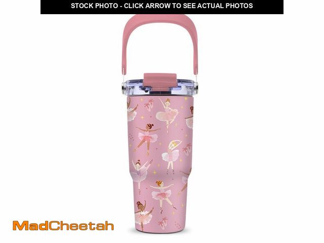 Lot 74-13540487 - Ballerina Gifts for Girls - Pink Ballet Tumbler with Top Handle and Flip Straw Lid 20oz Stainless St...
