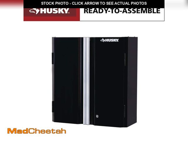 Lot 74-12594516 - Husky Ready-to-Assemble 24-Gauge Steel Wall Mounted Garage Cabinet in Black (28 in. W x 29.7 in. H x...