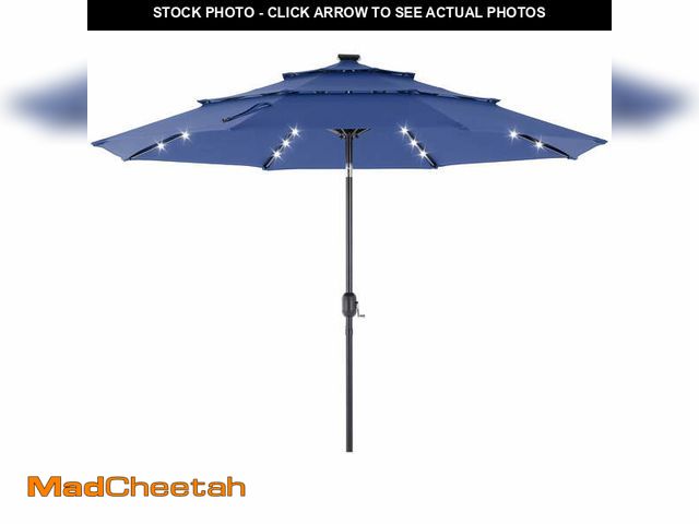 Lot 74-14309202 - edx 10ft 3-Tier Solar LED Patio Umbrella with Tilt Adjustment and UV-Resistant Polyester Fabric, Out...
