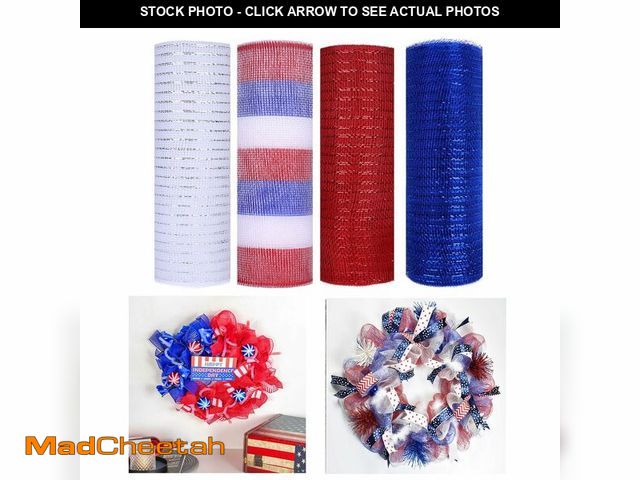 Lot 74-14049419 - JStnana 4 Rolls Deco Mesh Ribbon for 4th of July Wreath Making Supplies, 10Inch x 30Ft Metallic Burl...