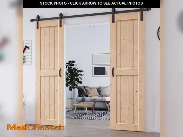 Lot 74-12165905 - EaseLife 42in x 84in (Double 21inÃâ84in Door) Barn Door with 7FT Sliding Door Hardware &amp; Hand...