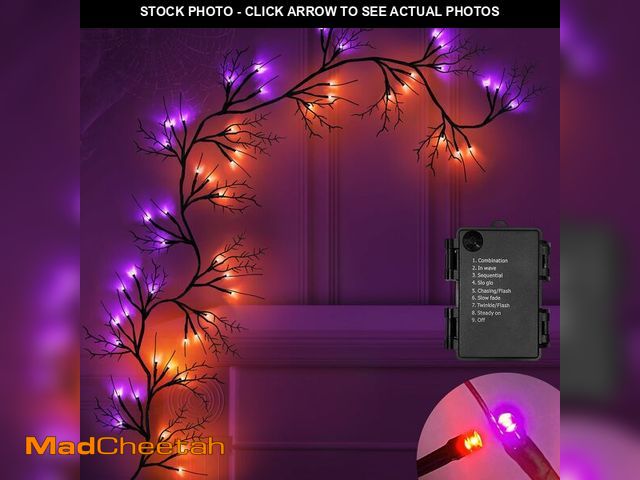 Lot 74-12717517 - SURCVIO 6 Ft 54 LED Halloween Willow Vine Twig Decor Garland with 8 Modes Timer Orange &amp; Purple ...