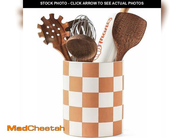 Lot 74-12717580 - Swkien Utensil HolderÃ¯Â¼Å7.2 Inch Checkered Utensil Holder, Ceramic Cooking Utensil Spoon/Spatula ...