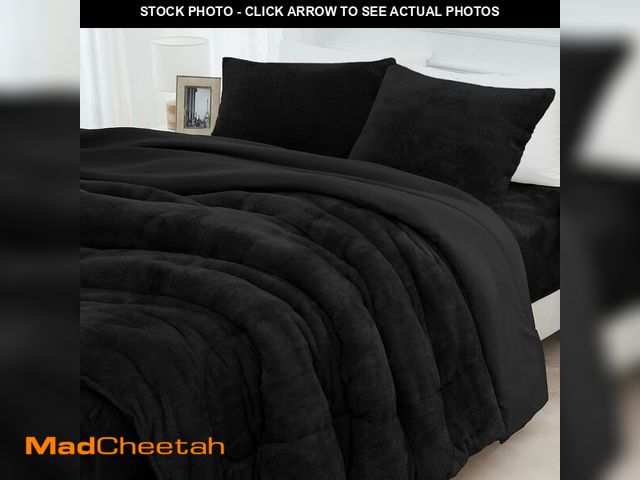 Lot 74-13583944 - HCORA Faux Fur Comforter Set with Fitted Sheet - Luxury Ultra Soft Fluffy Fuzzy Queen Comforter Set,...