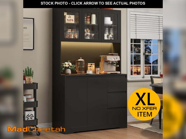 Lot 74-13758444 - Homfa 70.9'' Kitchen Pantry Cabinet with Charging Station and LED Light, 3 Drawers Buffet Storage Ca...