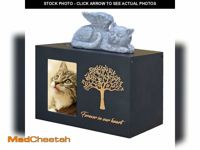 Lot 74-13059356 - ZIGTAIL Pet Urn for Cat Ashes,Cat Keepsake, Wooden Cat Memorial Box Urn with Photo Frame, Resin Ange...