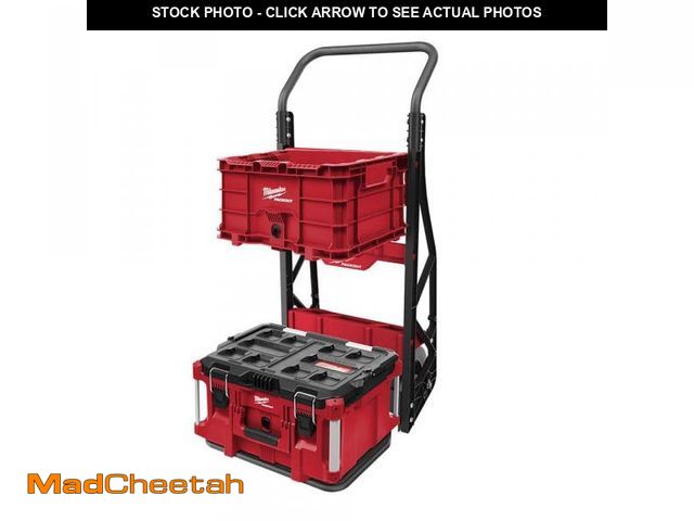 Lot 74-12463845 - Milwaukee PACKOUT 20 in. 2-Wheel Utility Cart with Large Tool Box and Crate (3-Piece) - USED